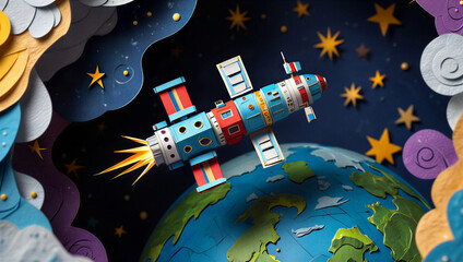 Pixel Art Space Station Orbiting Earth - Cosmic Exploration, Digital Craft & Stellar Universe Scene