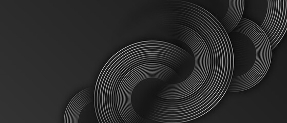 Abstract black background with white circle lines