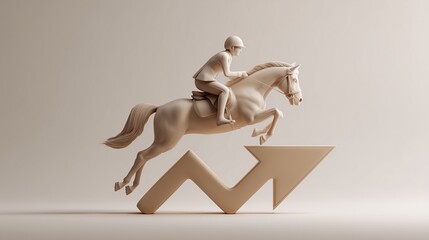 Illustrated narrow horse jump shows precision leadership and calculated strategy, clear metaphor of navigating complex paths with focus and control, business success