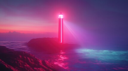 Lighthouse Illuminating the Coast at Night