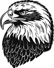 Eagle Portrait Illustration: Majestic Bird Head, Black and White Graphic, Vector Drawing
