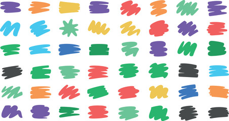 Colorful brush strokes in various shapes and sizes on white background
