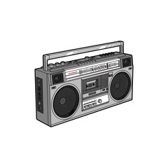 Obraz premium Retro boombox with large speakers and cassette player