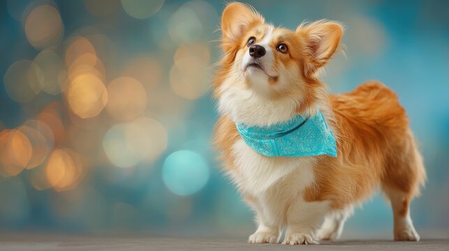 fluffy corgi bandana gradient pattern left copy space
