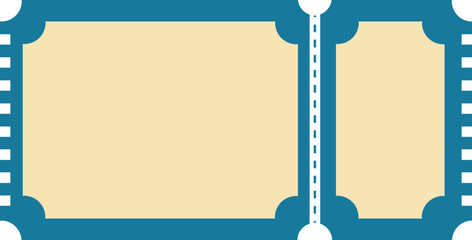 Blank vintage ticket stub template. Raffle, Cinema or event coupon with perforated vector isolated on white. Classic style empty token. Semi-Square cutouts, and retro teal border. events, cinema.