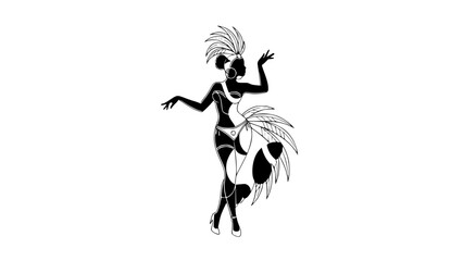 Fototapeta premium Silhouette of a woman dancing Carnival, stylized costume, minimalist vector design, limited color palette, elegant composition, thin lines, abstract modern illustration, white background
