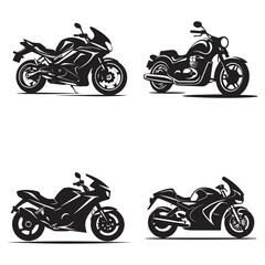 Obraz premium Motorcycle set silhouettes on a white background. Vector illustration.