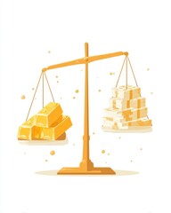 Scales Balancing Gold Bars and Paper Money