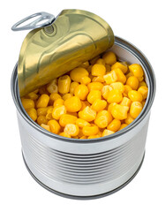 Canned Yellow Corn in Metal Tin Container Overhead Shot
