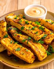Seasoned Grilled Corn Cob Segments with Sauce on Rustic Serving Board

