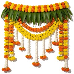 Traditional Hindu Festival Decoration Using Marigold Flower Toran and Leaf Bandhanwar