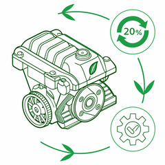Illustration of an engine with recycling symbols
