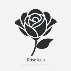 Rose icon silhouette front view. Vector logo of a elegant rose.Symbolizing love, beauty, romance and celebration.Illustration isolated on white background.
