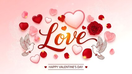 Romantic Valentine&rsquo;s Day Background with Couple, Love Symbols and Warm Colors
