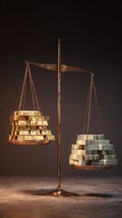 Gold Bars and Currency on Weighing Scale