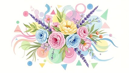 Hand Painted Watercolor Flower Bouquet Illustration with Delicate Pastel Colors