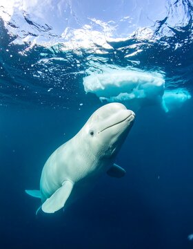 Beluga whale swimming near ice