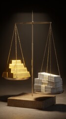 Balance Scale with Gold Bars and Money