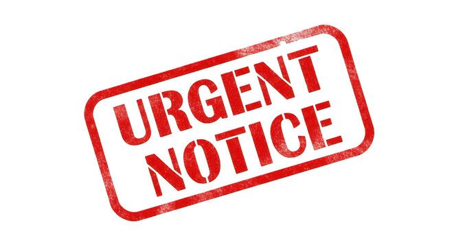 Red urgent notice stamp on white background