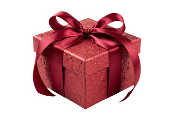 Obraz premium Red gift box with ribbon in elegant luxury style with shiny texture for holiday gift