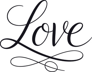 Elegant Love Calligraphy Typography Illustration &ndash; Handwritten Script Lettering with Flourish in Black Minimal Romantic Design