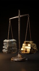 Money and Gold Bars on a Scale