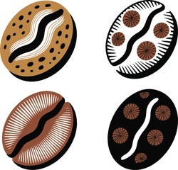 Stylized Coffee Bean Illustration Set &ndash; Artistic Roasted Coffee Beans with Decorative Patterns in Modern Flat and Abstract Design