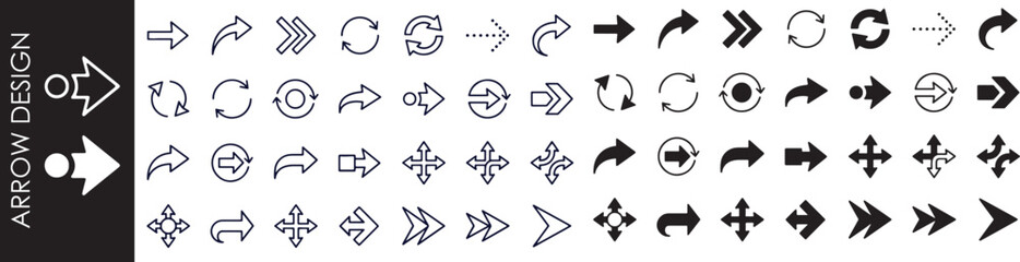 Collection of various black and white arrow icons and symbols for design and navigation  arrows in different styles and directions for graphic design