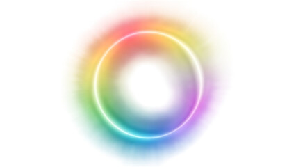Vibrant rainbow colored neon circle glowing on black background © RASHID