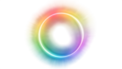 Vibrant rainbow colored neon circle glowing on black background