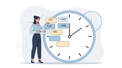 Businesswoman planning schedule on giant clock face with to-do list