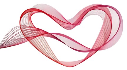 A red heart with a ribbon and bow features a futuristic swirl design with purple motion lines and pink wave patterns on a vector art backdrop