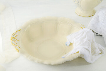 high angle view vintage wash basin