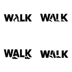 WALK Typography Icon Set with Human Legs and Shoes Silhouette Vector Illustration