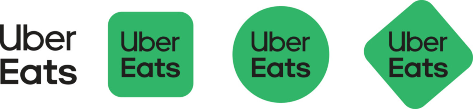 Uber Eats logo collection with green app icons and wordmark isolated on white background