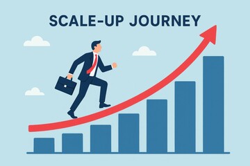 Business growth and success with a man climbing a chart, business journey business growth success.