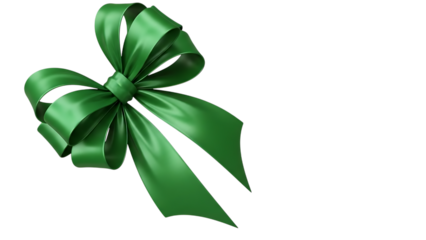 Green ribbon bow isolated on transparent background for decoration and gift wrapping
