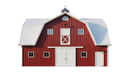 Red barn with snow on roof isolated on transparent background
