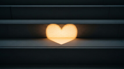 Glowing heart shaped light in dark background