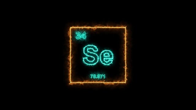 Selenium - periodic table element symbol hologram, chemical element Periodic Table, atomic weight element number ,glowing on black background in 4K.