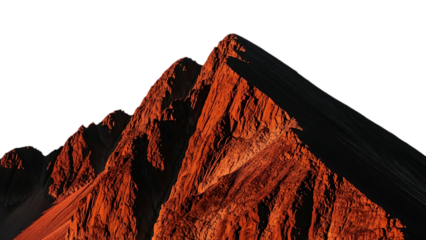 Mountain peak at sunset with warm orange light isolated on transparent background