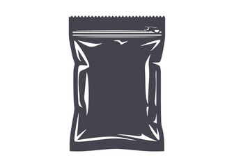 Black zip bag icon on a white background. Clear plastic package. Food ziplock bag, PVC pouch. Waterproof snack pouch. Isolated vector illustration.