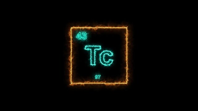 Technetium - periodic table element symbol hologram, chemical element Periodic Table, atomic weight element number ,glowing on black background in 4K.