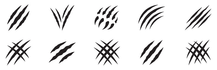Collection of claws animal scratch vector icons. Cat, dog, bear, tiger, jaguar, lion monster scratches paw shapes. Vector Illustration.   © Jeremy_Show