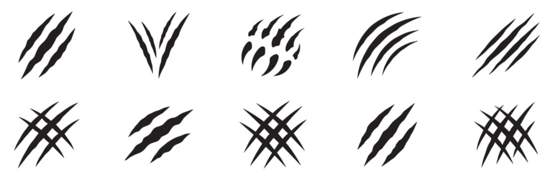 Collection of claws animal scratch vector icons. Cat, dog, bear, tiger, jaguar, lion monster scratches paw shapes. Vector Illustration.	
