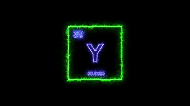 Yttrium - periodic table element symbol hologram, chemical element Periodic Table, atomic weight element number ,glowing on black background in 4K.