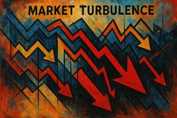 Market turbulence illustrated with jagged arrows and crashing charts market turbulence finance.