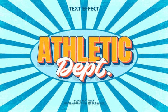 Retro/sports theme with a sunburst background.