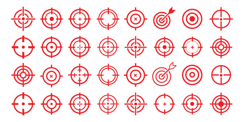 Collection of modern blue digital crosshair target icons. Futuristic sniper reticle designs for weapon sights, shooting games, military optics, HUD interface, army aim focus and navigation graphics © Iconpro333 