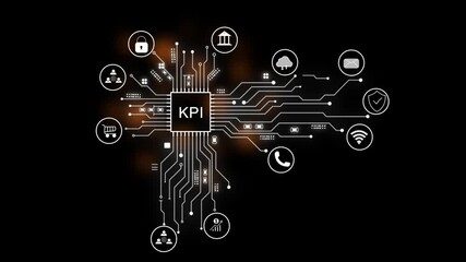 KPI Business analytics. Data analytics report. Key Performance Indicators on information dashboard for business strategy and intelligence. Glowing neon line KPI icons concept - Powered by Adobe
